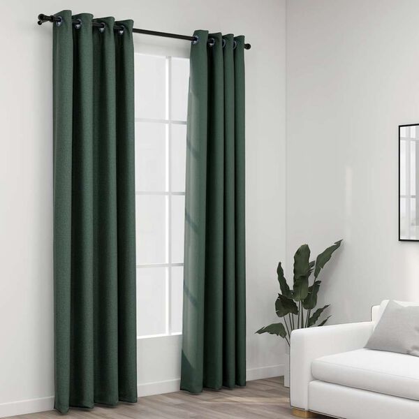 vidaXL Linen-Look Blackout Curtains with Grommets 2pcs Green 140x88.6 "