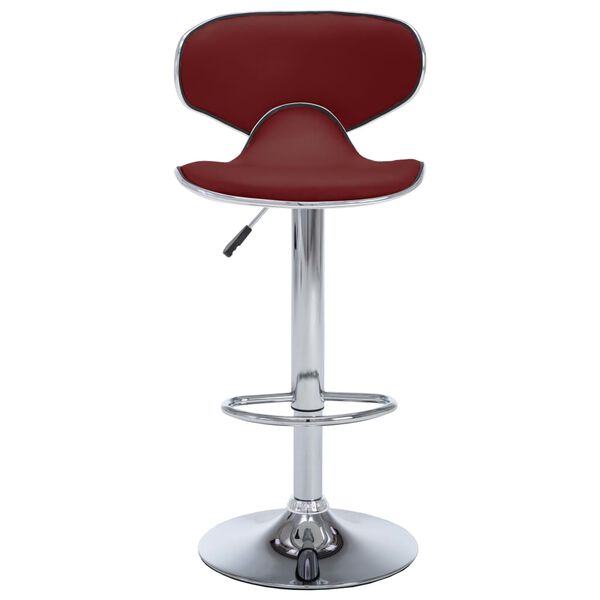 vidaXL Bar Stool Set of 2 Wine Red Faux Leather, Chrome Steel Medium