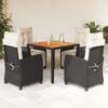 vidaXL 5 Piece Patio Dining Set with Cushions Black Poly Rattan