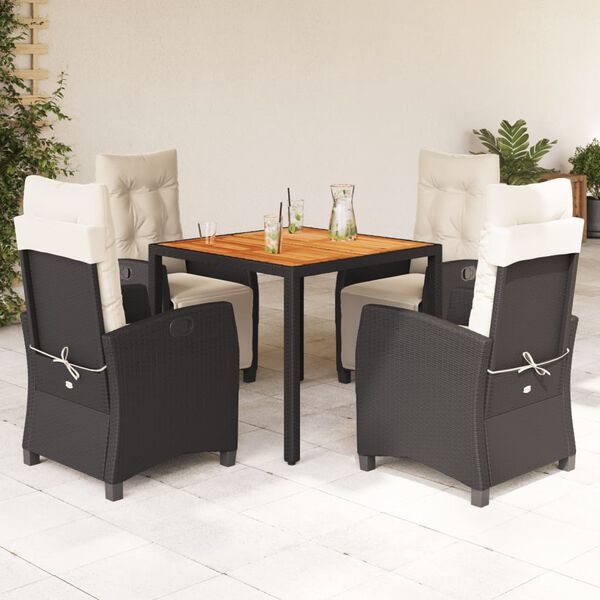 vidaXL 5 Piece Patio Dining Set with Cushions Black Poly Rattan