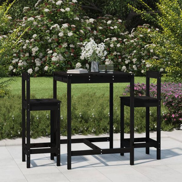 vidaXL Garden Bar Set Black Solid Pine Wood Medium Footrest