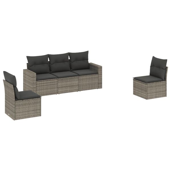 vidaXL Garden Sofa Set Grey PE Rattan, Powder-Coated Steel, 100% Polyester