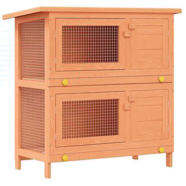 vidaXL Rabbit Hutch Brown, Green Pine wood, Plywood, Powder-coated iron