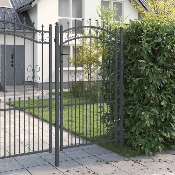 vidaXL Fence Gate with Spear Top Black 40.6" x 68.9" Powder-coated Steel