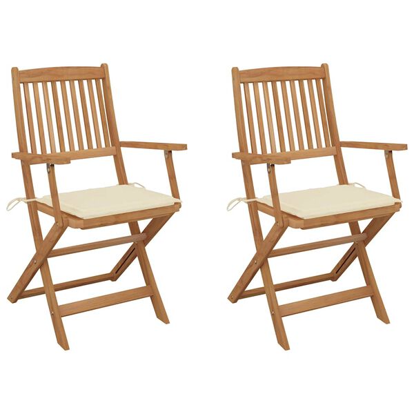 vidaXL Garden Chair Set of 2 Natural wood, Cream Solid Acacia wood