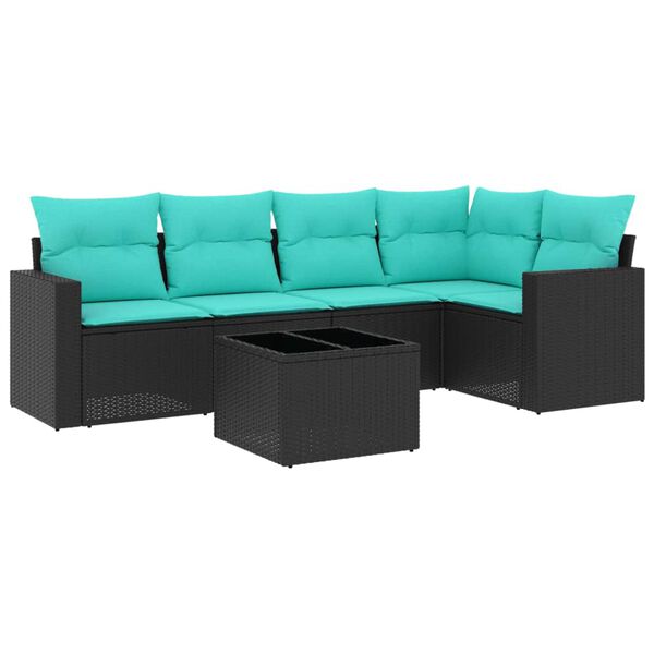 vidaXL 6 Piece Patio Sofa Set with Cushions Black Poly Rattan