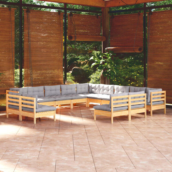 vidaXL Garden Lounge Set Grey Solid pinewood, fabric (100% polyester)