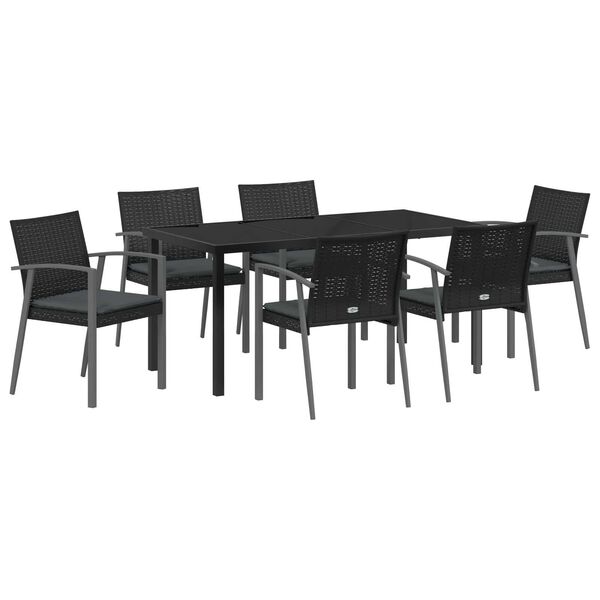 vidaXL Garden Dining Set 7 pcs Black and Grey PE Rattan