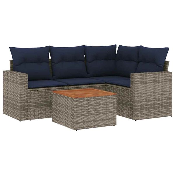 vidaXL 5 Piece Patio Sofa Set with Cushions Gray Poly Rattan