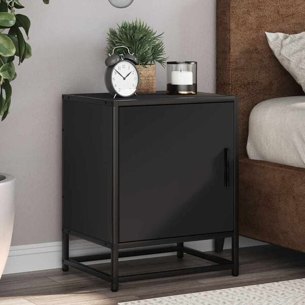 vidaXL Bedside Cabinet Black Engineered wood Bedside Cabinet Rectangular