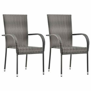 vidaXL Dining Chair Set of 2 Grey Poly Rattan Standard Stackable