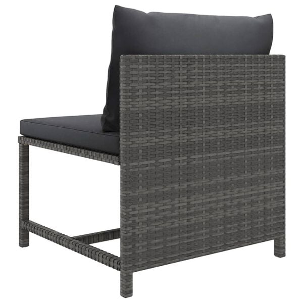 vidaXL Middle Sofa Grey PE rattan, steel, fabric (100% polyester) One Size