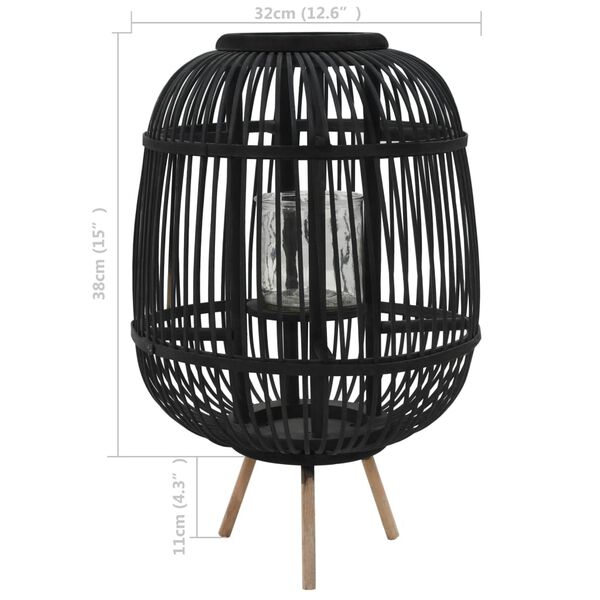 vidaXL Candle Holder Black Bamboo and Glass Medium Decorative Inlays
