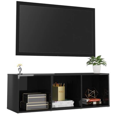 vidaXL TV Cabinet High Gloss Black 42.1"x13.8"x14.6" Engineered Wood