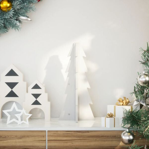 vidaXL Wooden Christmas Tree White Solid pinewood Small