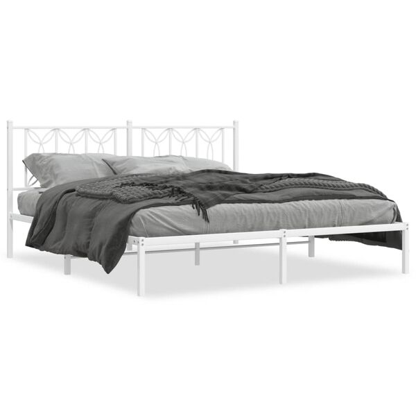 vidaXL Bed Frame White Steel Full Bed Frame Rectangular Modern