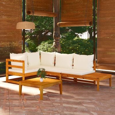 vidaXL 4 Piece Patio Lounge Set with Cream White Cushions Acacia Wood