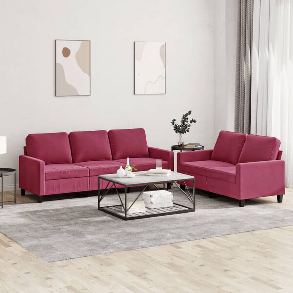 vidaXL Sofa Set Wine Red Velvet (100% polyester), metal, textilene, plywood