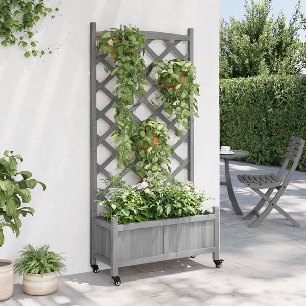 vidaXL Planter Grey Solid fir wood, iron Medium Planters Planter