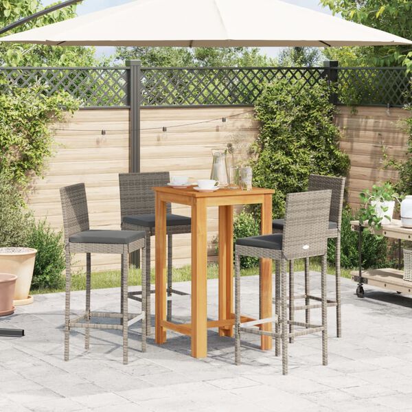 vidaXL Garden Bar Set Grey Solid Acacia Wood Medium Removable Covers