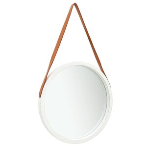 vidaXL Wall Mirror White, Brown Faux Leather, Paulownia Wood, Glass Large