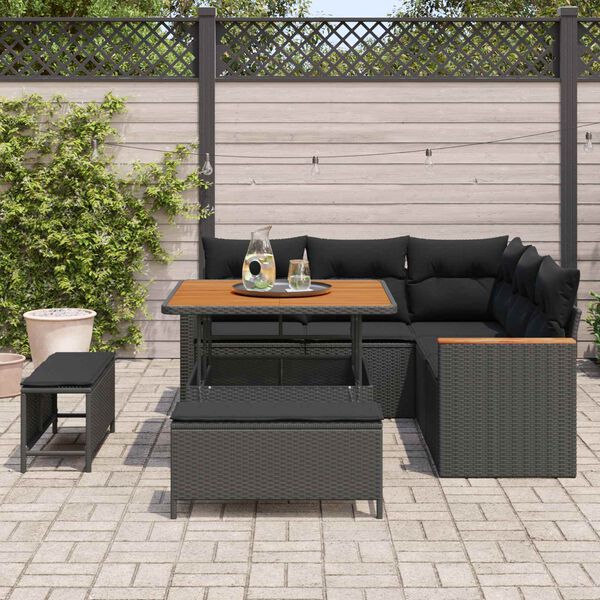 vidaXL Garden Sofa Set 8 pcs Black Poly Rattan