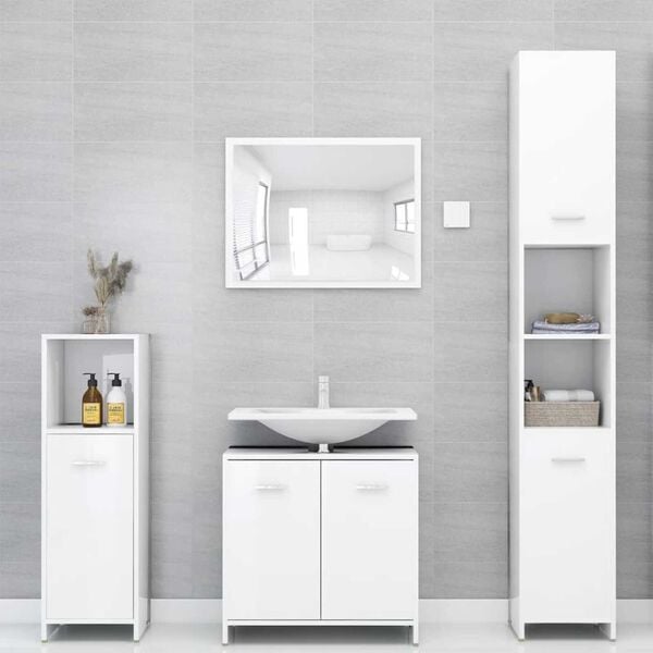 vidaXL Bathroom Furniture Set Shiny white Engineered wood Medium