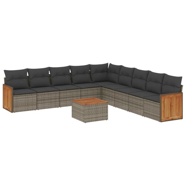 vidaXL Garden Sofa Set Grey PE rattan Large Adjustable Feet