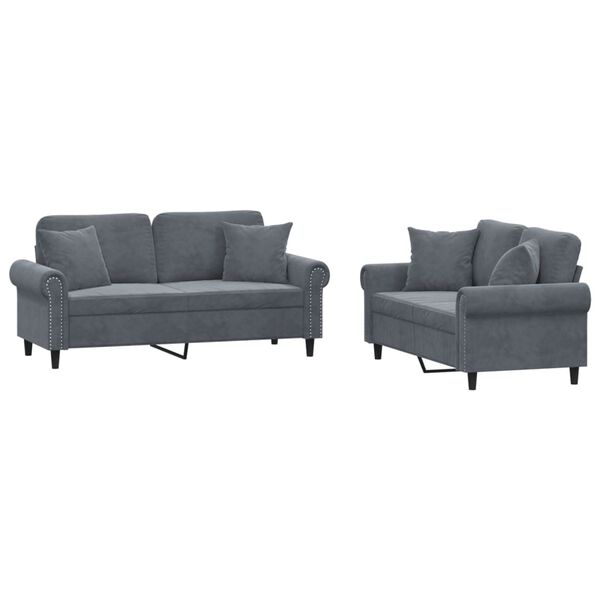 vidaXL Sofa Set Dark grey Velvet (100% polyester), metal, textilene, plywood