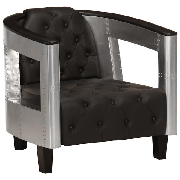vidaXL Sofa Chair Black Real leather, Aluminum Medium Ergonomic