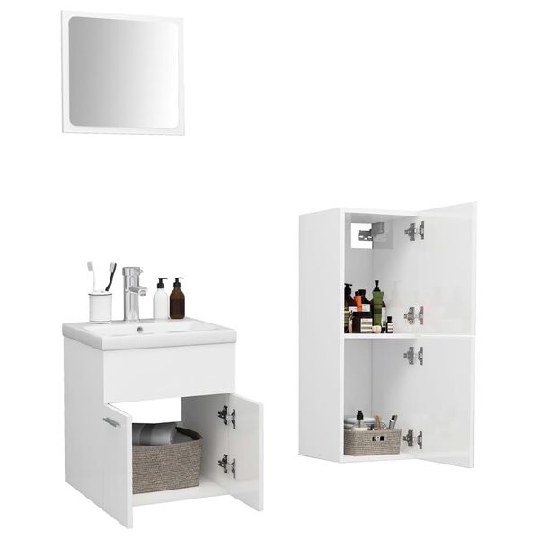vidaXL Bathroom Furniture Set High gloss white Engineered wood, ceramic