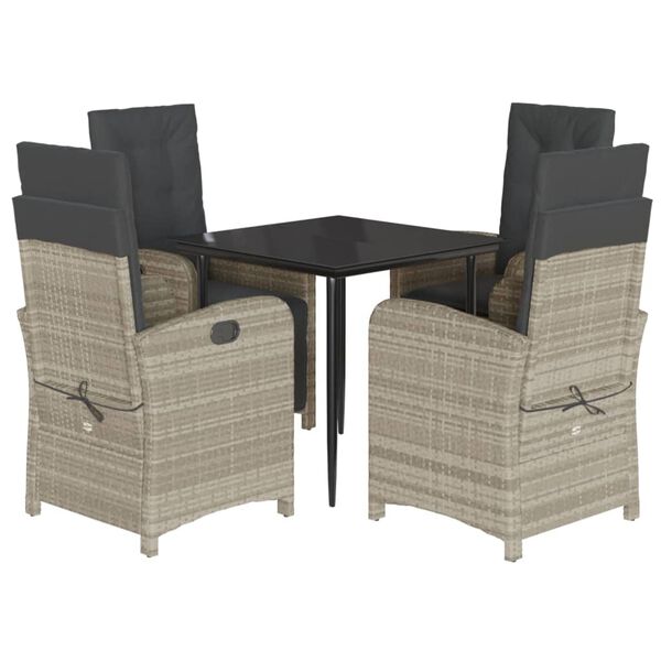 vidaXL 5 Piece Patio Dining Set with Cushions Light Grey Poly Rattan