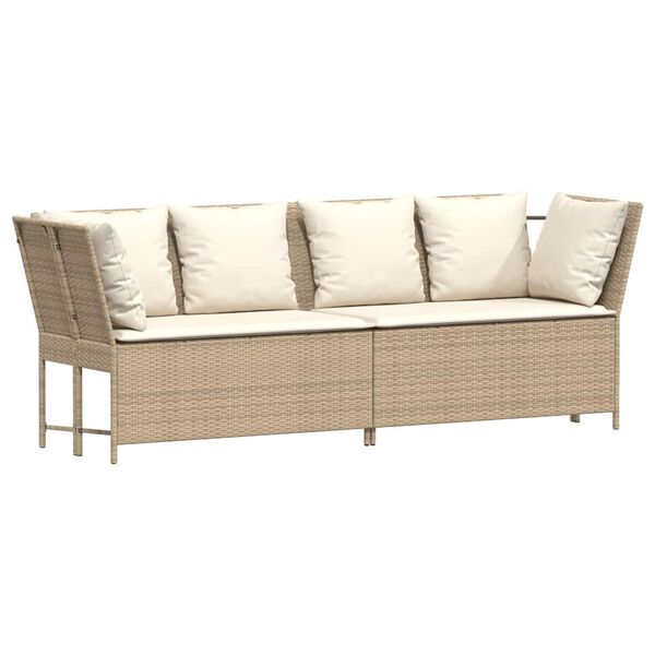 vidaXL Patio Sofa with Cushions Beige Poly Rattan