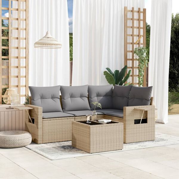 vidaXL Garden Sofa Set Beige PE rattan Medium Foldable Garden Sofa Set