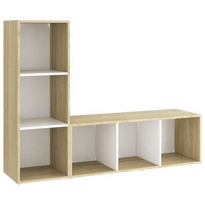 vidaXL TV Cabinets 2 pcs White & Sonoma Oak 42.1"x13.8"x14.6" Chipboard