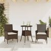 vidaXL 3 Piece Patio Dining Set with Cushions Brown Poly Rattan and Glass