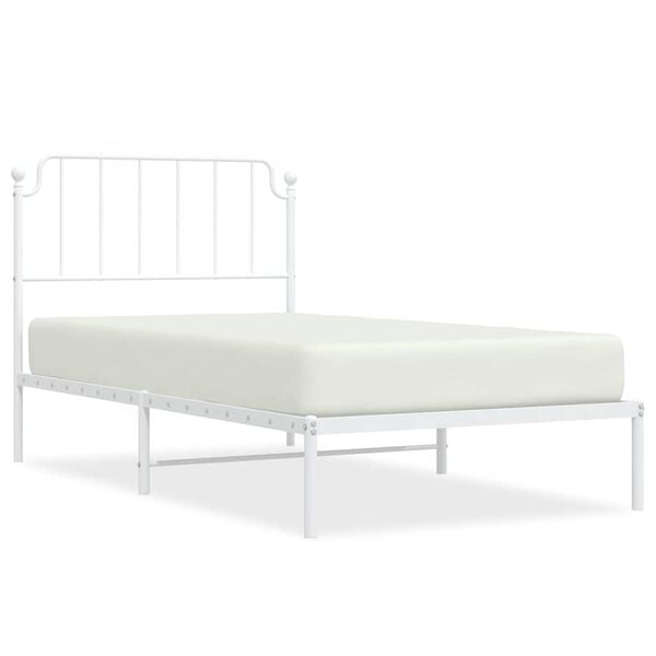vidaXL Bed Frame White Powder-coated steel Twin Bed Frame Rectangular