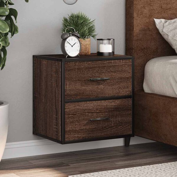 vidaXL Wall-mounted Bedside Cabinet Set of 2 Brown Oak