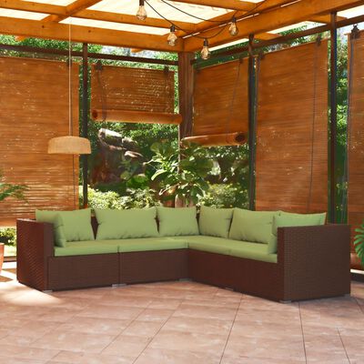 vidaXL 5 Piece Patio Lounge Set with Cushions Poly Rattan Brown