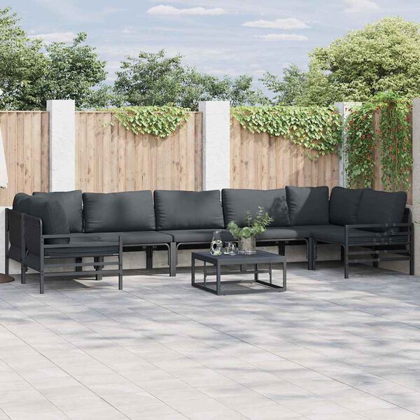 vidaXL Garden Sofa Set with Cushion 7 pcs Black Steel