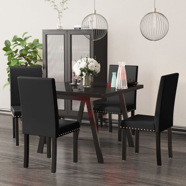 vidaXL Dining Chairs 4 pcs Black PVC