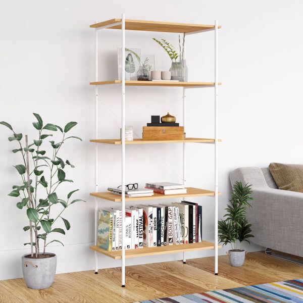 vidaXL Shelving Unit White and oak Engineered wood, steel
