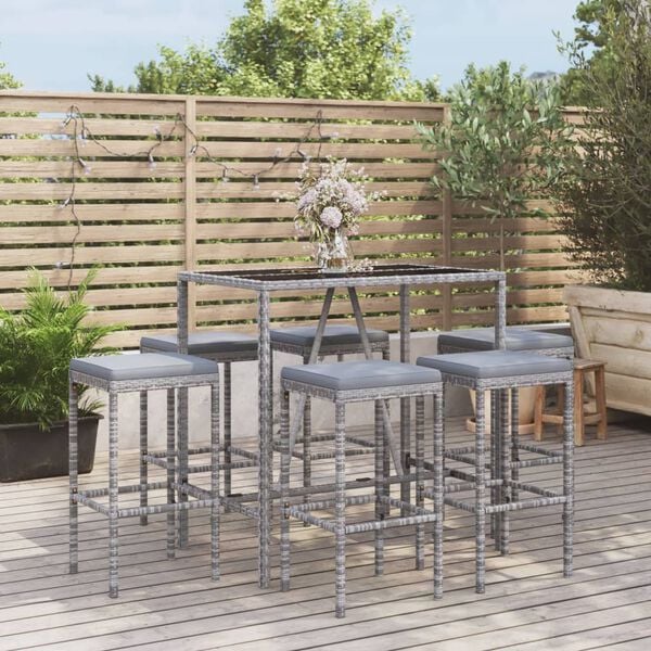 vidaXL Garden Bar Set Grey with black tabletop