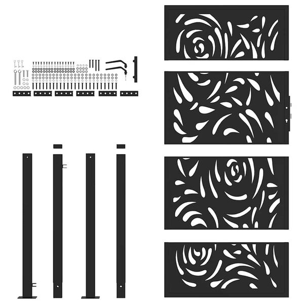 vidaXL Garden Gate Black 39.4x68.9" Steel Flame  Design