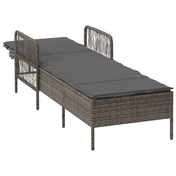 vidaXL Sun lounger Reclining 1-person Gray 157 x 55 x 92cm poly rattan