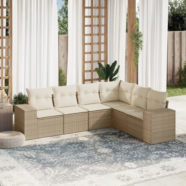 vidaXL Garden Sofa Set Beige PE Rattan, Powder-Coated Steel Large