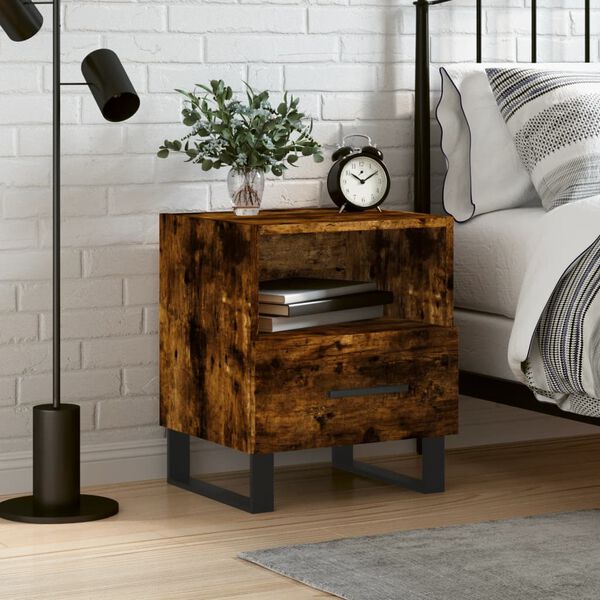 vidaXL Bedside Cabinet Smoked Oak Engineered wood, Iron Medium