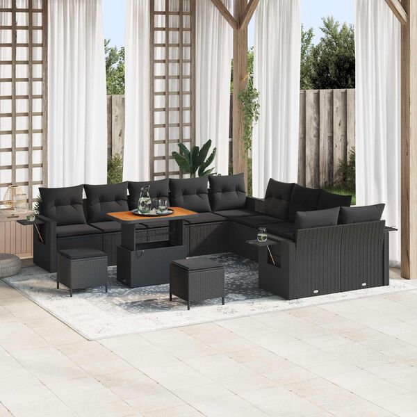 vidaXL Garden Sofa Set with Cushion 13 pcs Black Poly Rattan