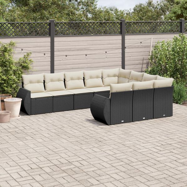 vidaXL Garden Sofa Set Black PE Rattan Large Adjustable Feet Modern