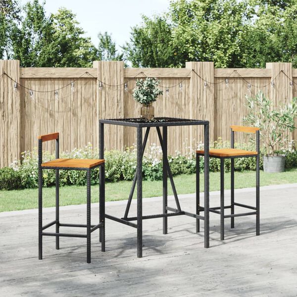 vidaXL Garden Bar Set Black Poly Rattan Medium Tough Garden Bar Set